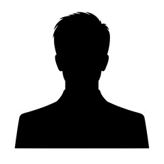 Poster - Anonymous Profile Silhouette: A sleek, minimalist silhouette of a person in business attire, ideal for representing an anonymous user, placeholder, or profile image.  The design is clean and simple.