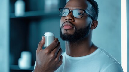 Poster - A man applying a cooling aftershave balm post-shaving