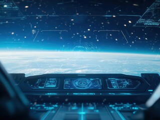 Poster - A futuristic cockpit with holographic displays and advanced navigation systems