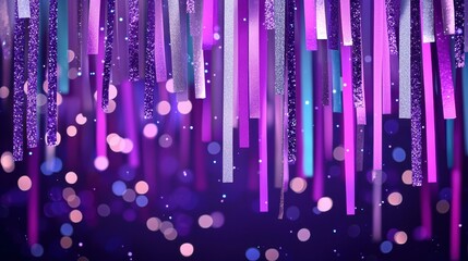 Poster - Colorful strands hang down against a purple background, creating a festive atmosphere with shimmering lights and a playful ambiance.