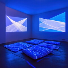 Wall Mural - blue light projection art installation, meditation room