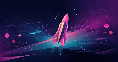 Wall Mural - A vibrant rocket launching into space, surrounded by colorful planets and cosmic elements.