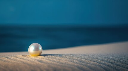 Aufkleber - A Beautifully Iridescent Pearl Resting on a Sandy Beach Surrounded by Gentle Waves and Soft Sunlight Evoking a Sense of Peace and Natural Beauty
