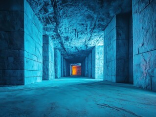Leinwandbilder - Mysterious and Dimly Lit Tunnel in an Enigmatic Dark Room Evoking Feelings of Intrigue and Anticipation with Shadows and Soft Lighting