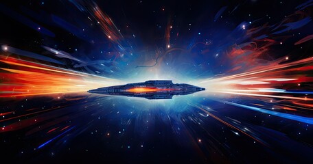 Wall Mural - A vibrant depiction of a futuristic spaceship traveling through space.