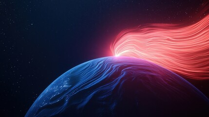 Poster - Glowing earths magnetic field visualization space educational animation minimalist design cosmic environment