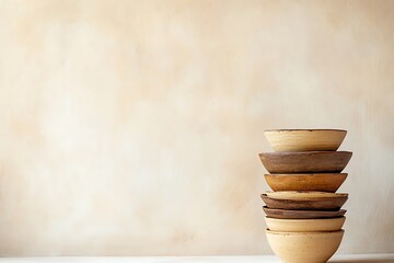 Wall Mural - Stacked Ceramic Bowls - Rustic Kitchen Decor