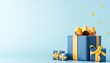 © sella - Colorful gift boxes with ribbons and stars on a light blue background for festive occasions