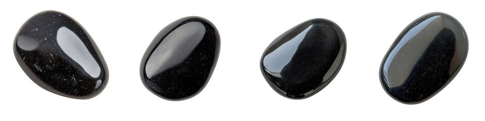 Elegant black smooth stones arranged in a minimalist monochrome composition creating a serene and contemplative visual  The glossy shiny pebbles form a simple