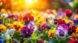 Vibrant Pansy Garden: Colorful Flowerbed Photography