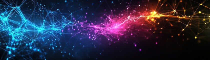 Poster - Abstract visualization of artificial intelligence, neural networks in vibrant colors, glowing energy lines, dark background, digital art style