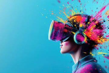Poster - AI creating digital art on a virtual canvas, vibrant colors, energetic strokes, surreal composition