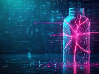 Fototapete - Illuminated Glass Jar Radiating Soft Pink Neon Light Creating a Dreamy Ambiance Perfect for Modern Decor and Artistic Interior Design Inspiration