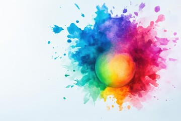 Poster - Vibrant Colorful Paint Splashes on a Clean White Background Creating an Artistic and Energetic Atmosphere Ideal for Creative Projects and Designs