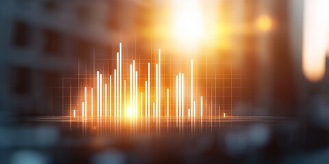 Poster - Visual representation of data analytics with glowing bars against a sunrise backdrop.
