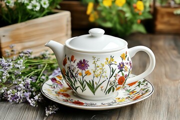 Poster - Beautiful Floral Teapot and Saucer Set