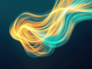 Poster - Dynamic golden and teal light streaks creating elegant loops on black gradient abstract art digital environment