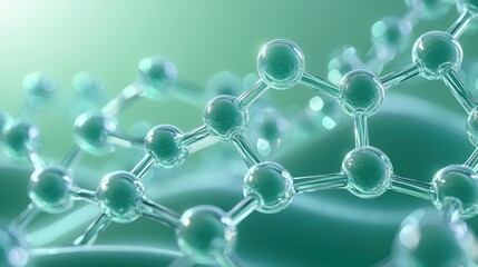 Poster - Molecular connections in abstract light green background scientific visualization clean fresh tone digital art