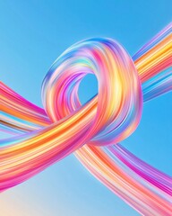 Poster - Dynamic action of abstract light streaks intertwining in rainbow colors over a gradient blue background bold visual art