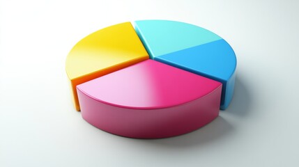 Aufkleber - A dynamic D pie chart with segments in various bright colors, each section floating slightly above a white surface, symbolizing data analysis and statistics.