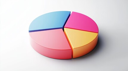 Aufkleber - A dynamic D pie chart with segments in various bright colors, each section floating slightly above a white surface, symbolizing data analysis and statistics.