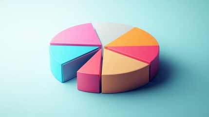 Aufkleber - A dynamic D pie chart with segments in various bright colors, each section floating slightly above a white surface, symbolizing data analysis and statistics.