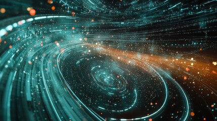 Poster - A highly detailed D scatter plot with data points hovering in space, connected by lines, symbolizing the intersection of technology and data analysis.