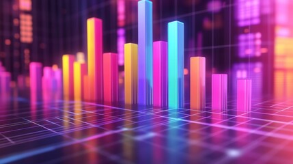 Poster - a vibrant d bar graph with colorful bars rising from a grid background, representing financial growt