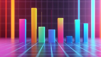 Poster - a vibrant d bar graph with colorful bars rising from a grid background, representing financial growt