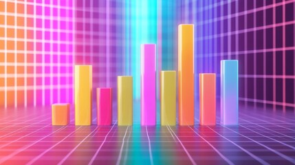 Poster - a vibrant d bar graph with colorful bars rising from a grid background, representing financial growt