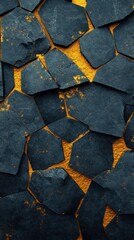 Poster - Dark geometric shapes create a captivating abstract texture with hints of vibrant yellow accentuating jagged edges and rough surfaces