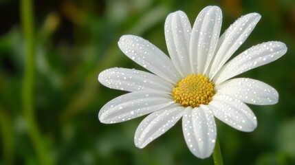 Poster - Close-up of a delicate flower with tiny water droplets scattered across its petals, capturing the freshness and detail of the natural scene.