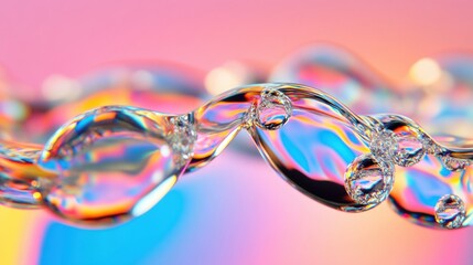 Poster - Vibrant bubbles and liquid waves shimmer with iridescent colors, showcasing a mesmerizing display of light and reflection