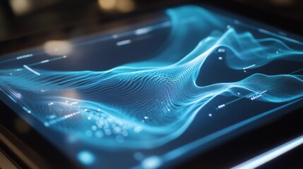 Poster - Close-up of electric waves on a futuristic touchscreen, showing how technology interacts with energy and power management systems.