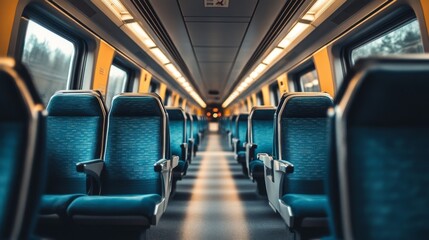 Poster - Close-up of the interior of a high-speed train, featuring luxurious seating, spacious aisles, and modern amenities designed for comfort during fast travel.