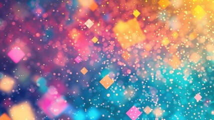 Fototapete - Colorful abstract background features shimmering squares and circles, creating a lively and energetic visual experience