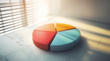 Leinwandbilder - Detailed shot of a D pie chart with a shadowed effect, showing detailed breakdowns of data in a visually appealing and informative format.