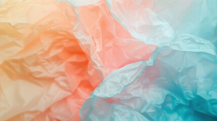 Poster - Layers of crumpled transparent plastic create a delicate interplay of soft hues, capturing light and shadow in captivating patterns