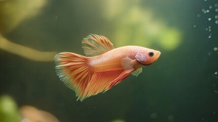Poster - High-definition shot of a Betta fish showcasing its unique fin patterns and vibrant colors, with gentle ripples in the water adding to the serene atmosphere.