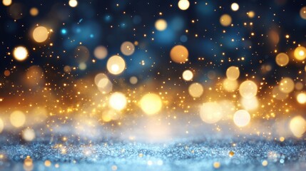 Poster - Soft blue and warm gold bokeh lights shimmer together, creating a magical background perfect for celebratory events or gatherings at night