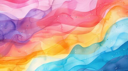 Fototapete - Vibrant waves of color blend seamlessly in this abstract watercolor artwork, showcasing a rich palette of red, blue, yellow, and pink