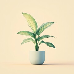 Poster - Elegant Dieffenbachia Plant in a Light Blue Pot Against a Pale Yellow Background