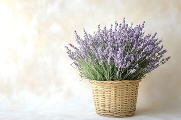 Wall Mural - Delicate Lavender Bouquet in Wicker Basket