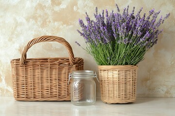 Wall Mural - Wicker Basket with Lavender Bouquet