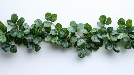 Wall Mural - Green clover garland on white background; nature decor