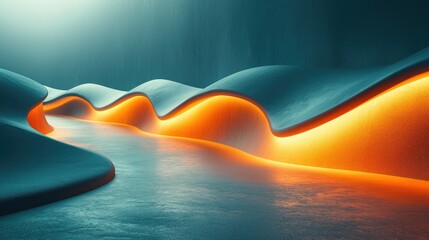 Poster - Abstract Teal And Orange Wave Pathway Design