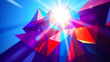 Leinwandbilder - An abstract composition of colorful geometric shapes, illuminated by the radiant glow of a bright sun, casting dynamic shadows and highlights across the vibrant design