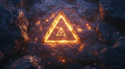 Poster - A mystical Sigil symbol glowing faintly on a dark stone background with subtle magical sparks for an esoteric feel