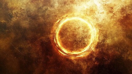 Poster - A radiant angelic halo glowing softly above a smooth golden circle on a textured neutral background with light effects