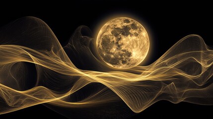 Poster - A radiant full moon glowing softly with energy waves, symbolizing cosmic healing and tranquility